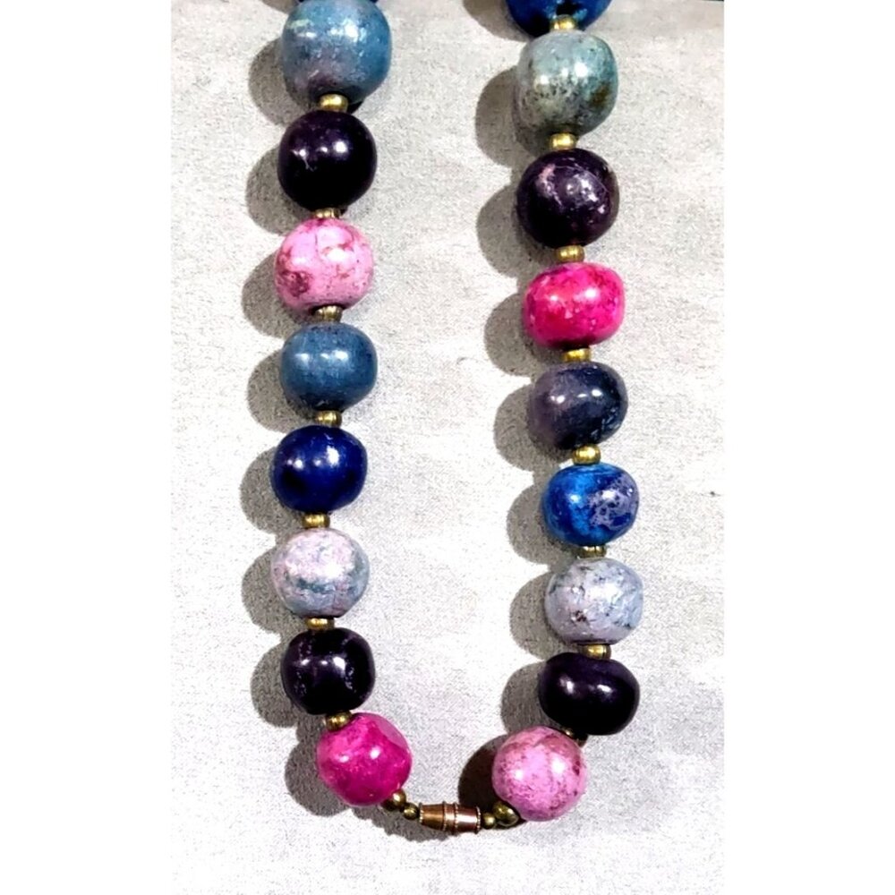 Multicolor Beaded Necklace With Brass Accents & Barrel Clasp